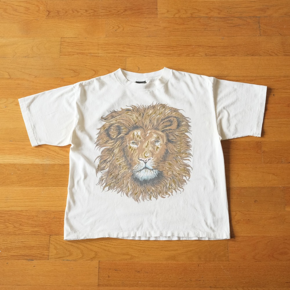 Diamond Dust T-Shirt White Lion Graphic Glitter Vintage 90s L Single Stitch